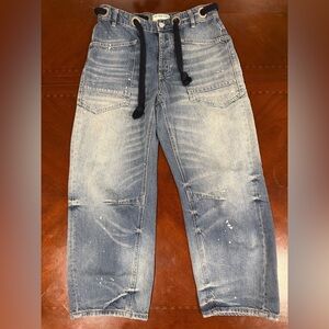 Distress, Baggy, cropped, painted We The Free Good Luck Mid Rise Barrel Jeans.